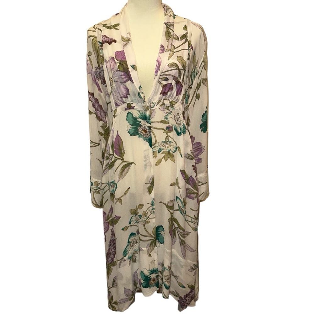 MASAI Floral Semi Sheer Midi Length Kimono or Swim Coverup Size M
